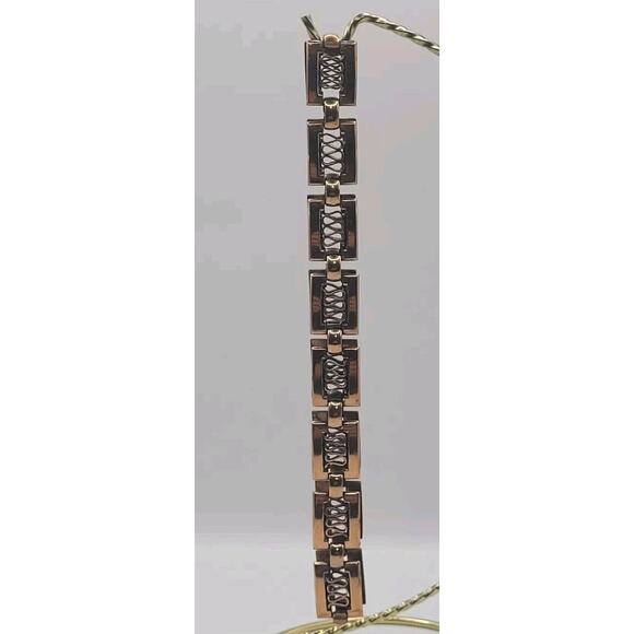 Renior Copper Rectangular Reticulated Link 15" Choker Necklace & Earring Set VTG - Picture 5 of 15